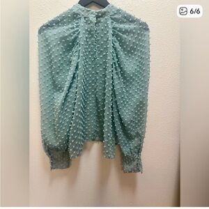 Elegant Mint Green Women's Zara sheer textured Blouse size M
